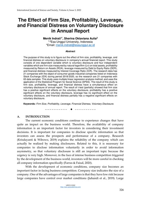 The effect of voluntary disclosure, leverage, and firm size on the .